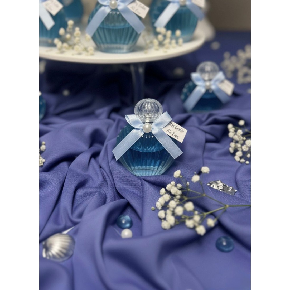 Fiyonklu etiketli midye şişe kolonya (10 adet)